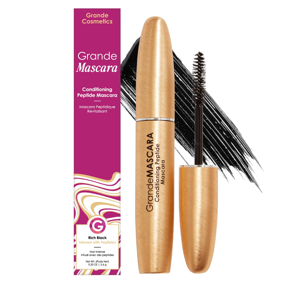 Grande Cosmetics GrandeMASCARA front packaging showing product and shade benefits