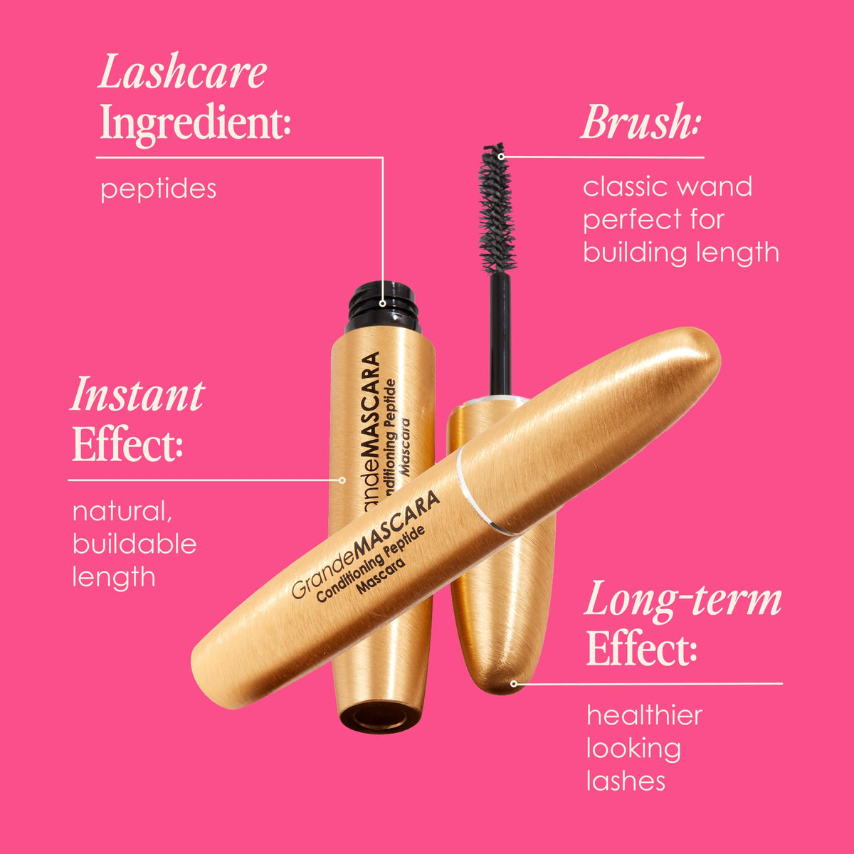 Grande Cosmetics GrandeMASCARA worn by model showing volumized natural lashes