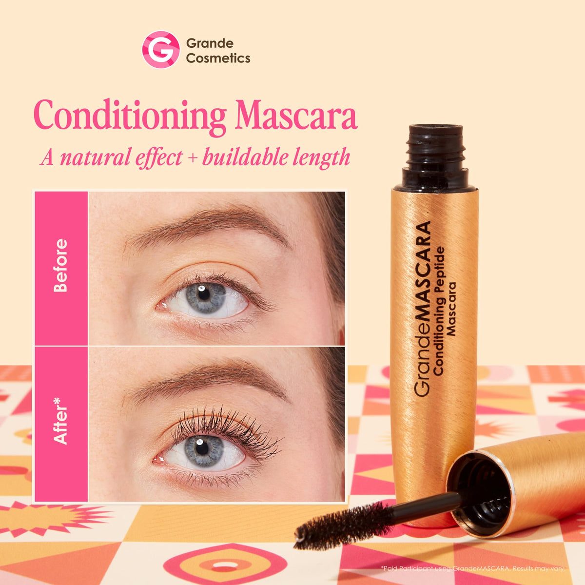 Grande Cosmetics GrandeMASCARA wand close-up showing bristles for lift and separation