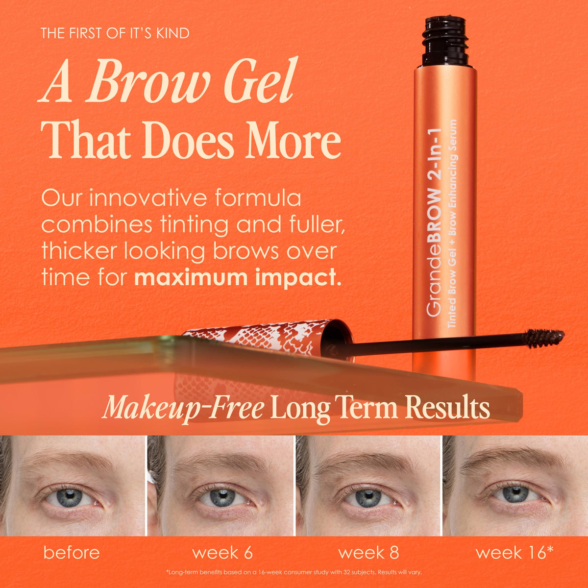Grande Cosmetics application on eyebrow demonstrating instant fill and defined shape benefit