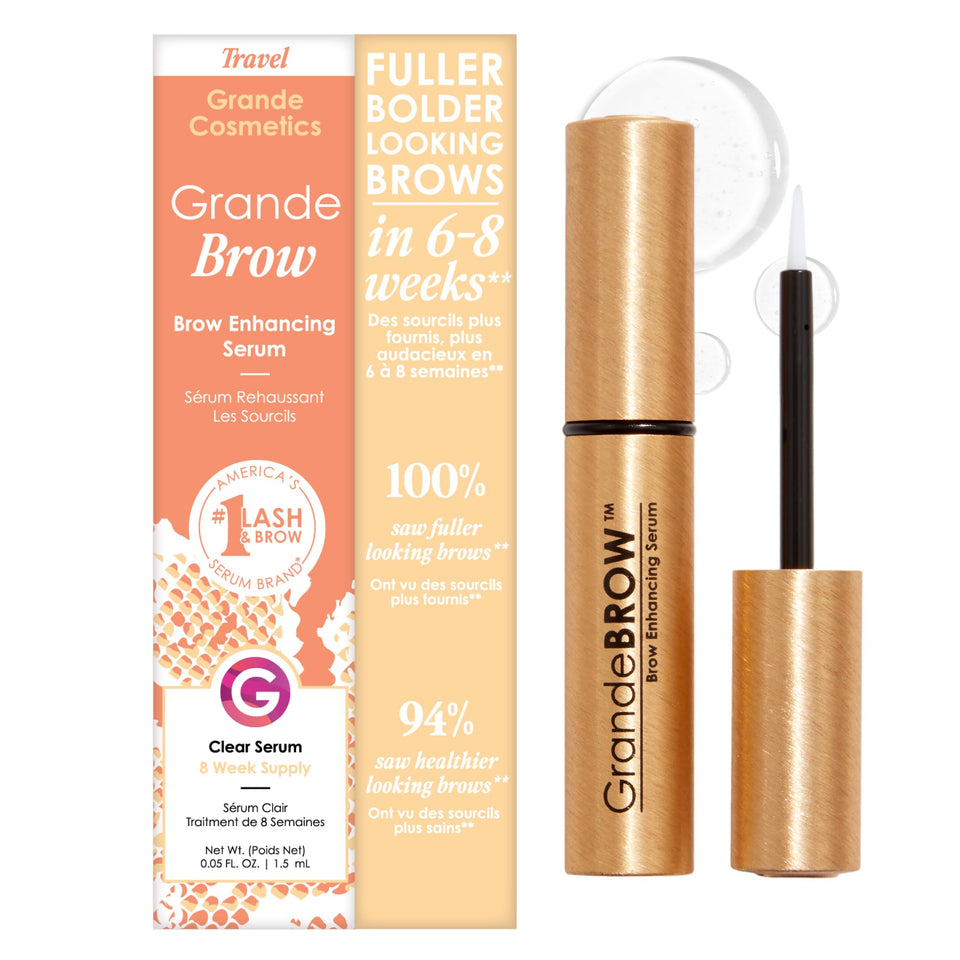 Grande Cosmetics bottle front packaging showing product and logo for clearer brows