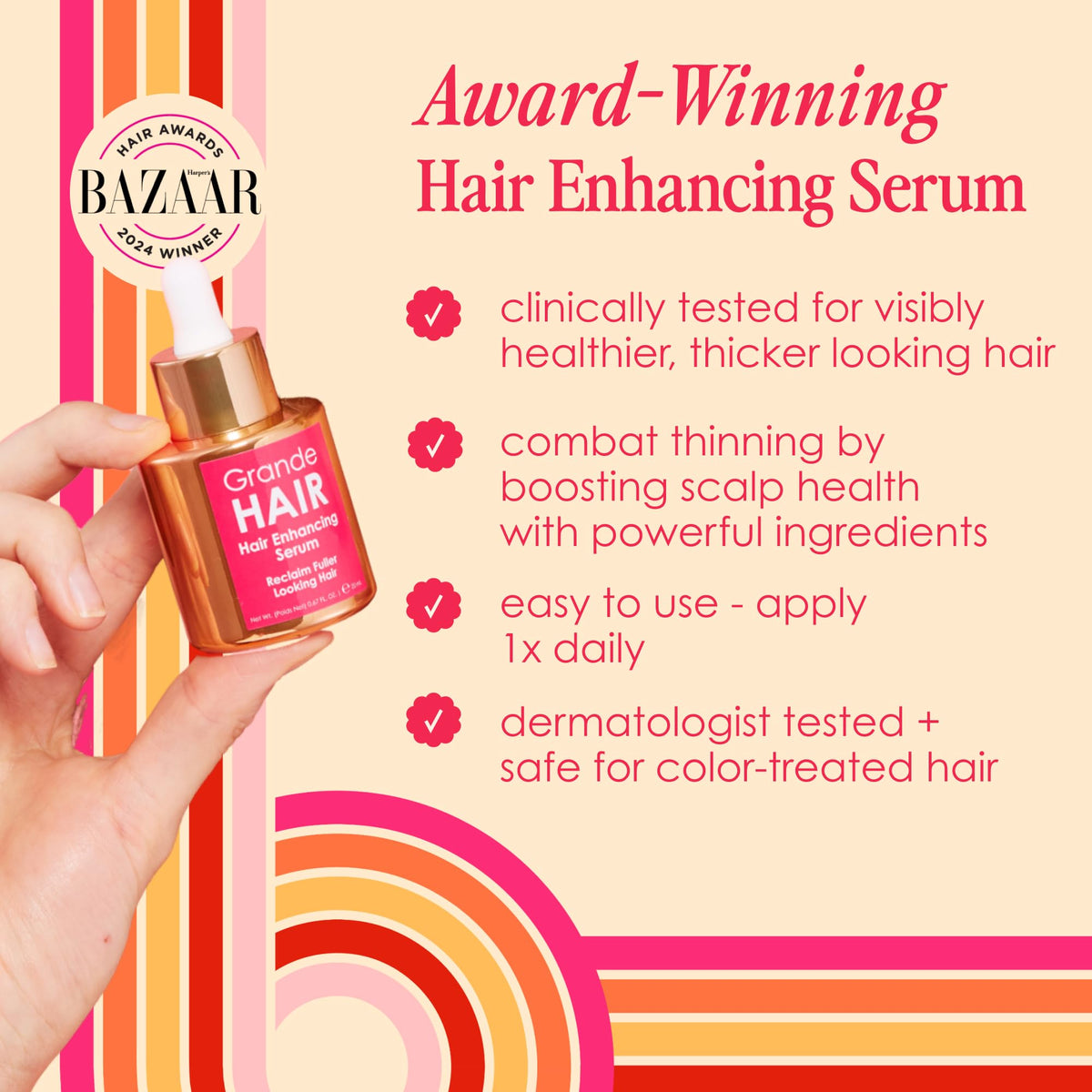 Grande Cosmetics GrandeHAIR applied to scalp demonstrating targeted use benefit
