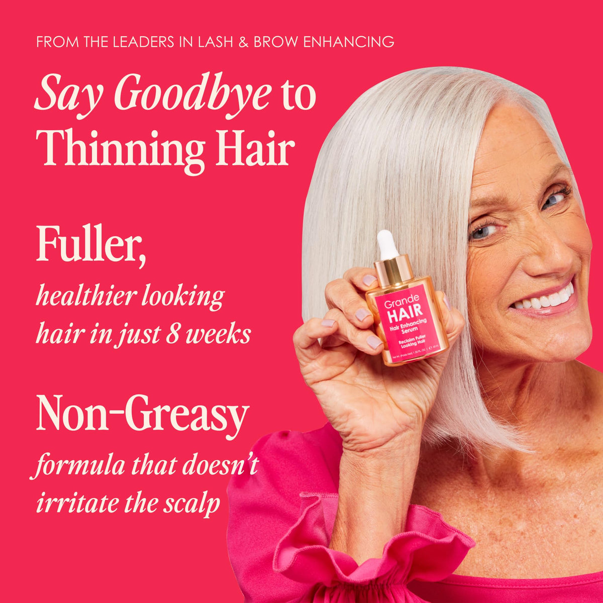 Grande Cosmetics GrandeHAIR serum drop highlighting lightweight texture benefit