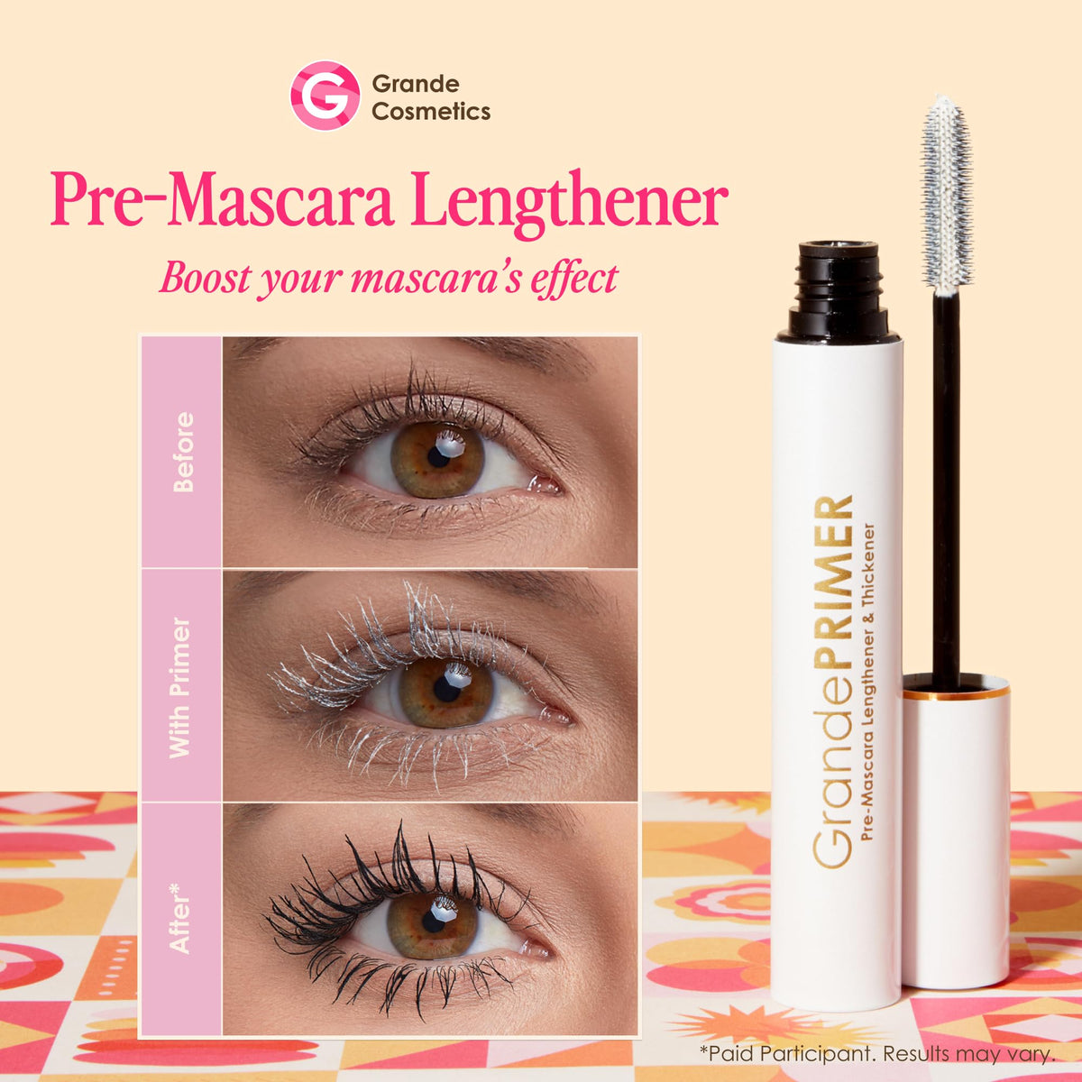 Grande Cosmetics GrandePRIMER molded brush closeup separates lashes for precision