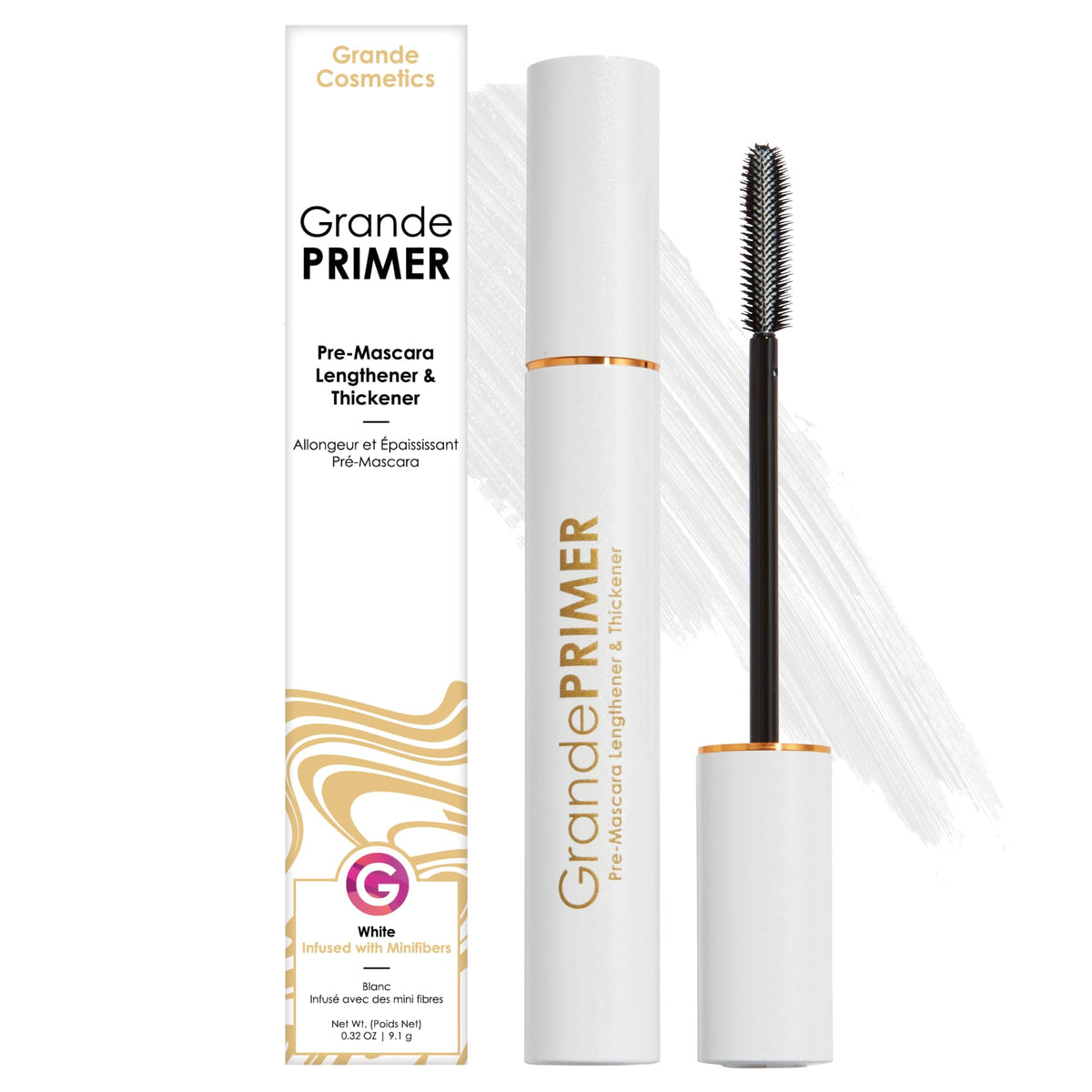 Grande Cosmetics GrandePRIMER front packaging shows benefits and product finish