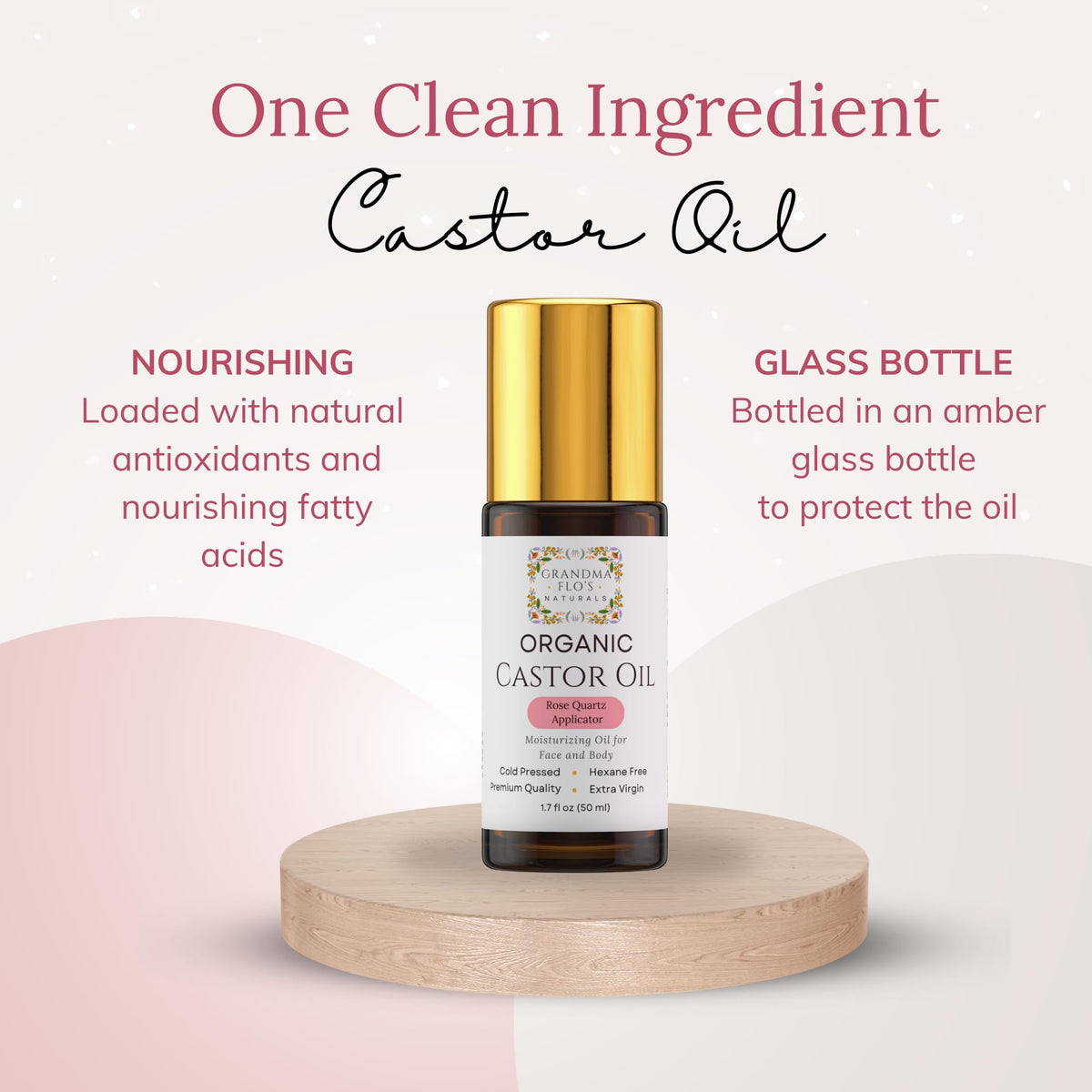 Grandma Flo's Naturals rose quartz roller close-up delivering cooling, calming massage