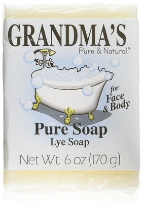 Grandma's Pure front packaging showing unscented bars and benefits