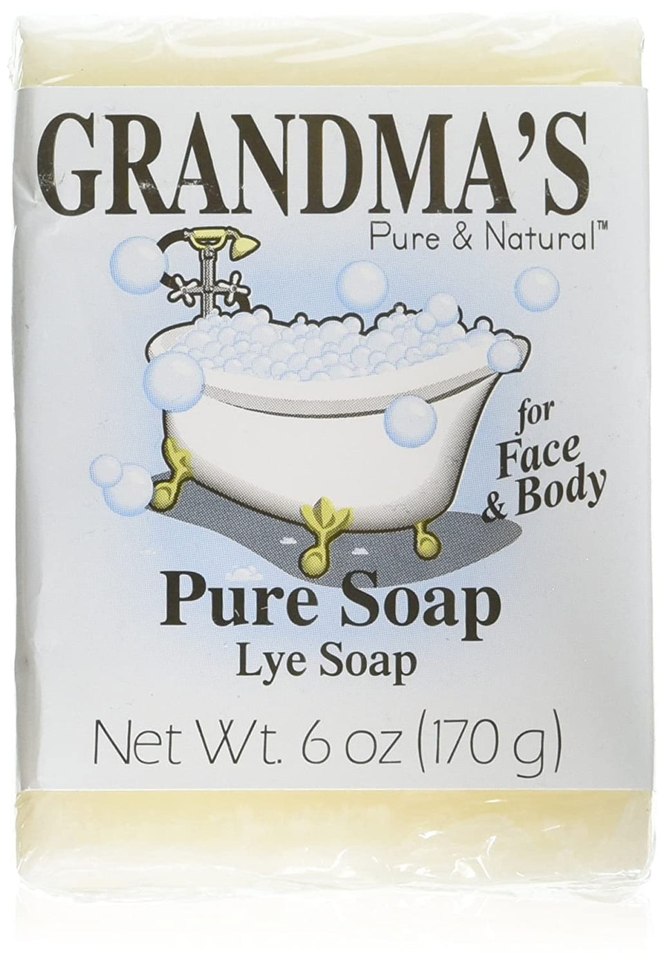 Grandma's Pure front packaging showing unscented bars and benefits