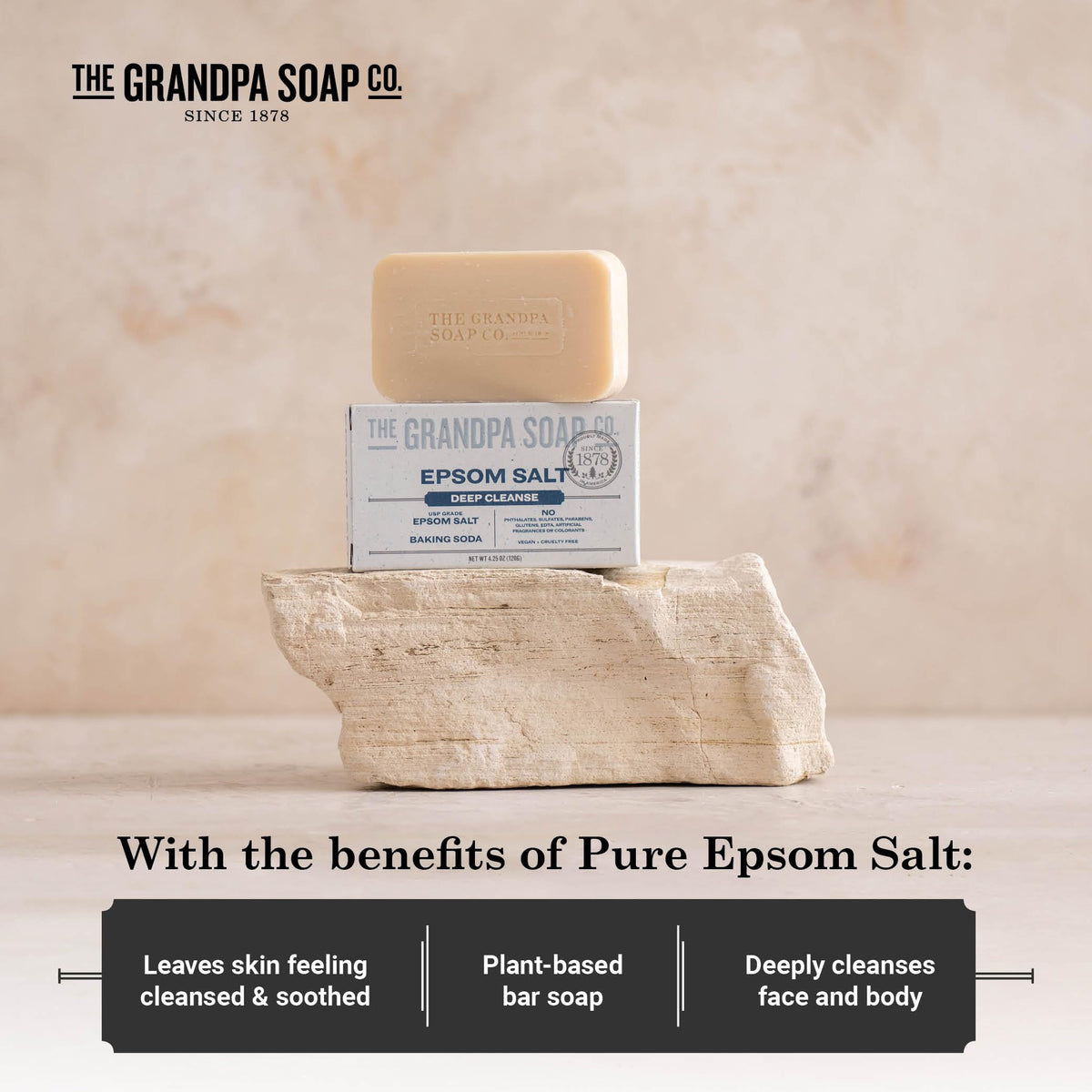 The Grandpa Soap Company lather on a hand demonstrating effective cleansing and easy rinsing