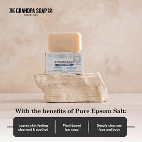 The Grandpa Soap Company lather on a hand demonstrating effective cleansing and easy rinsing