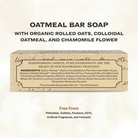 The Grandpa Soap Company oatmeal bar close-up texture highlights oats for gentle exfoliation
