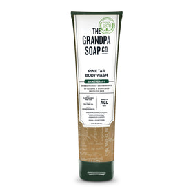 The Grandpa Soap Company tube front view showing pine tar body wash benefits