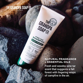 The Grandpa Soap Company pine tar shampoo with conditioner showing complementary pairing