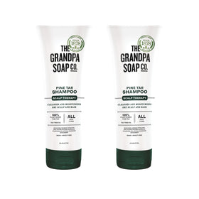The Grandpa Soap Company pine tar shampoo front bottle shows label and natural look