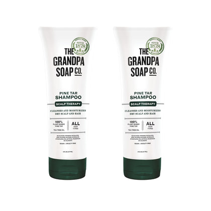 The Grandpa Soap Company pine tar shampoo front bottle shows label and natural look