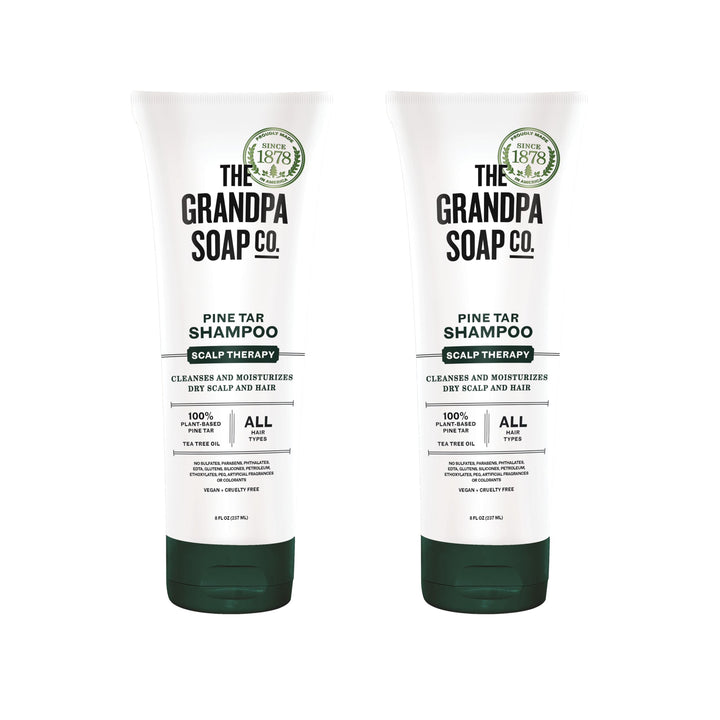 The Grandpa Soap Company pine tar shampoo front bottle shows label and natural look
