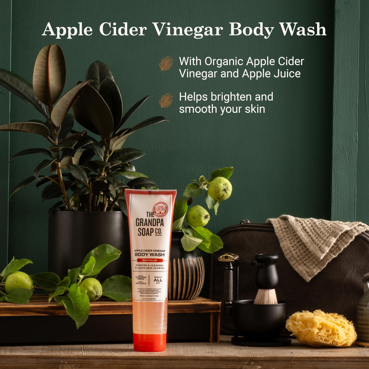 The Grandpa Soap Company pouring body wash from bottle to show consistency and control