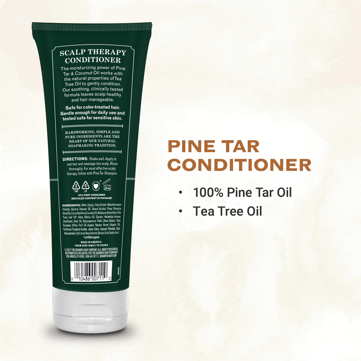 Grandpa Soap Company back label with ingredients and recyclable packaging information benefit