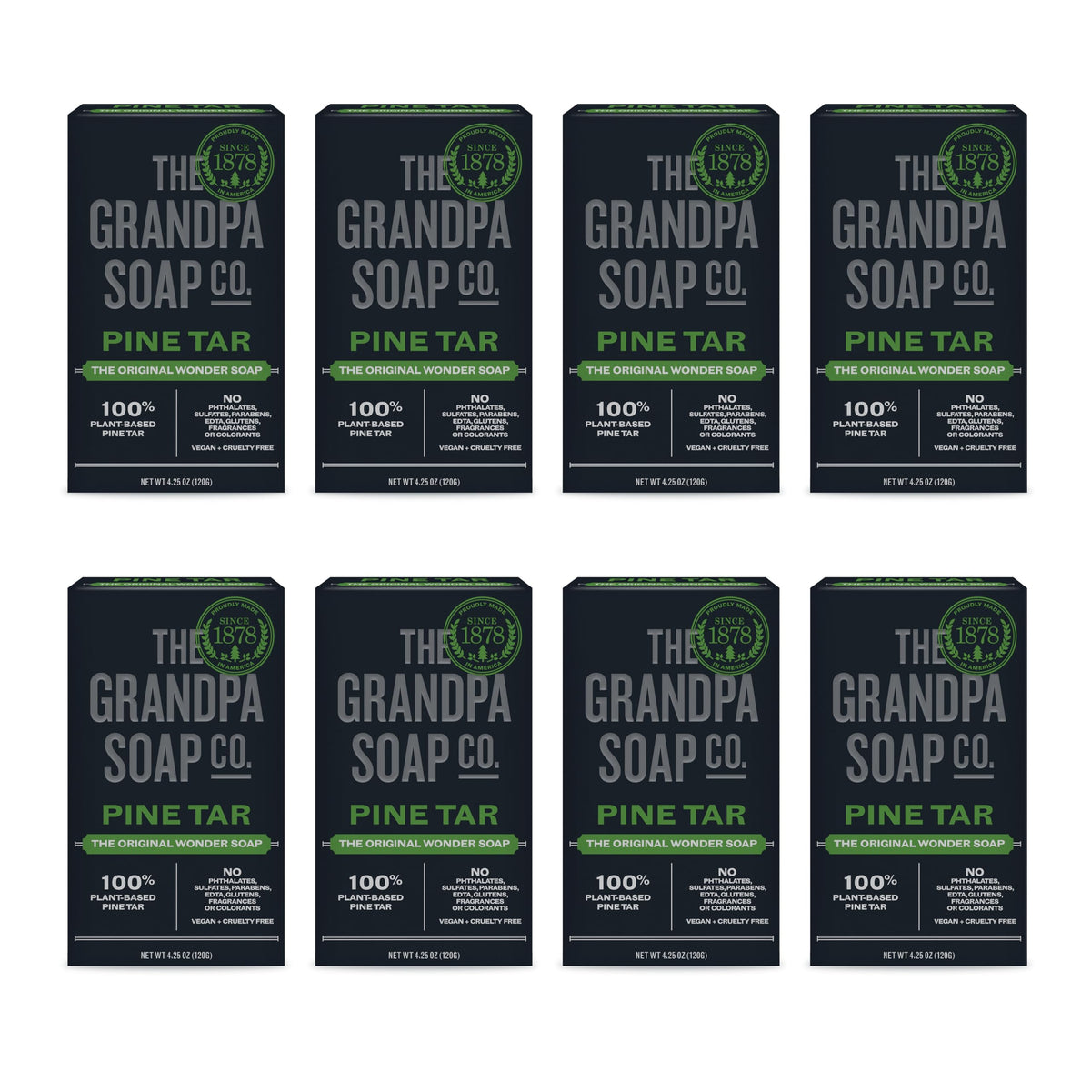Grandpa Soap Company front packaging showcasing pine tar soap benefits