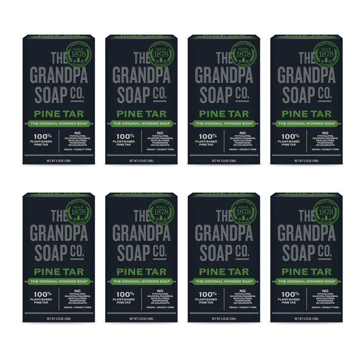 Grandpa Soap Company front packaging showcasing pine tar soap benefits