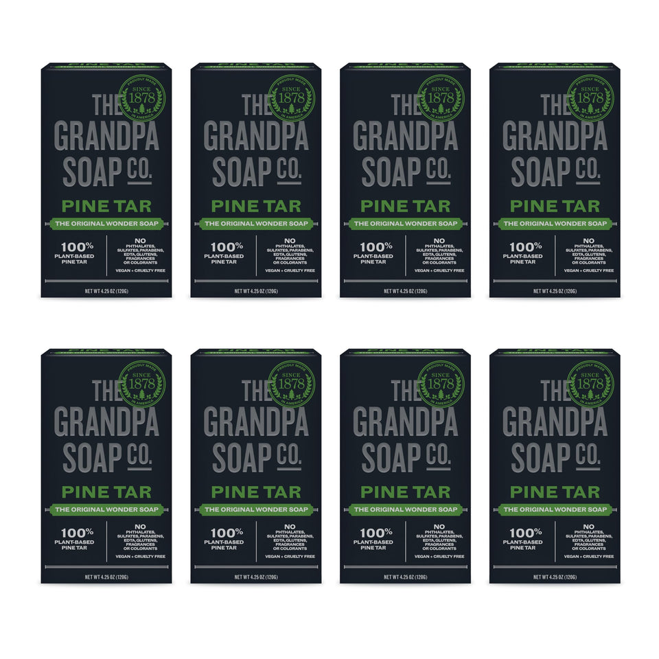 Grandpa Soap Company front packaging showcasing pine tar soap benefits