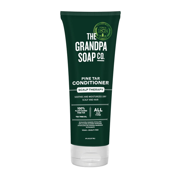 Grandpa Soap Company front tube view showing product branding and easy-squeeze design benefit