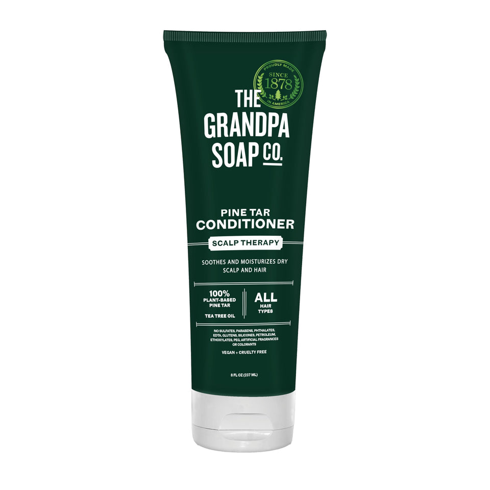 Grandpa Soap Company front tube view showing product branding and easy-squeeze design benefit
