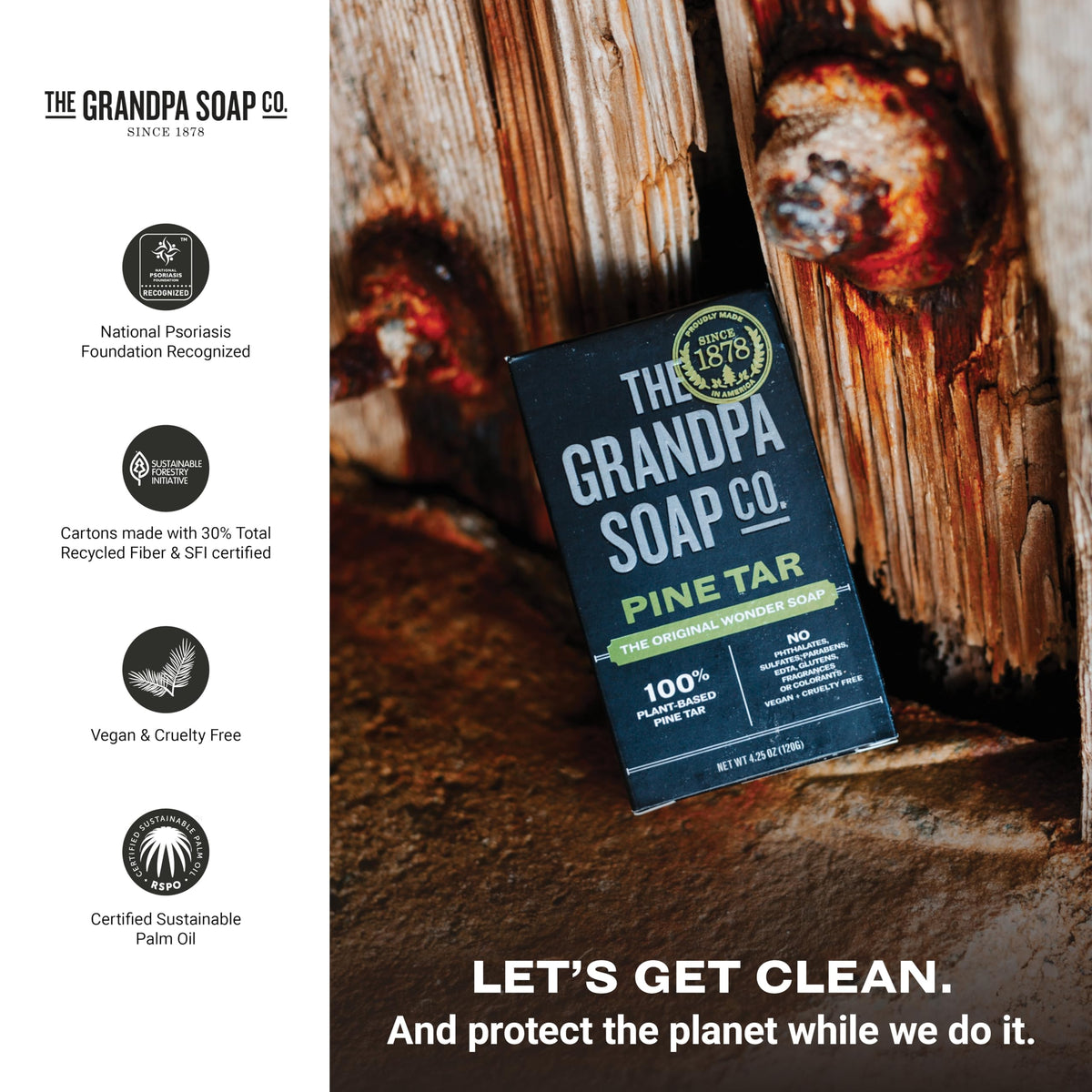 Grandpa Soap Company bar in a shower scene demonstrating versatile head-to-toe use