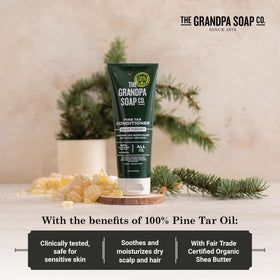 Grandpa Soap Company close-up of key ingredients like pine tar and tea tree oil for soothing benefit