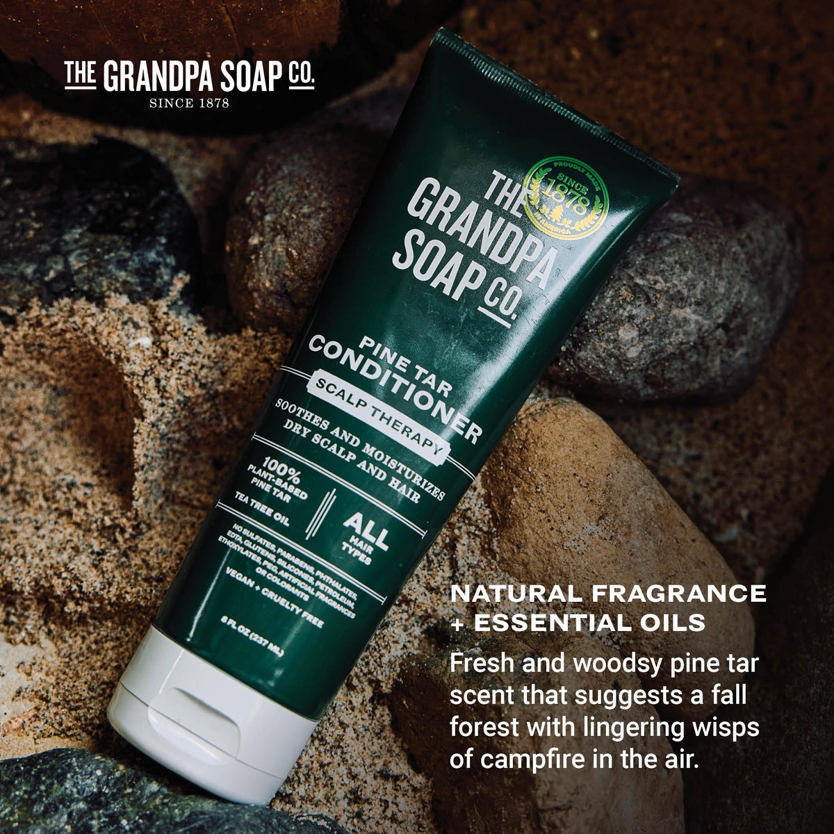 Grandpa Soap Company applied to scalp during massage showing targeted relief and manageability benefit