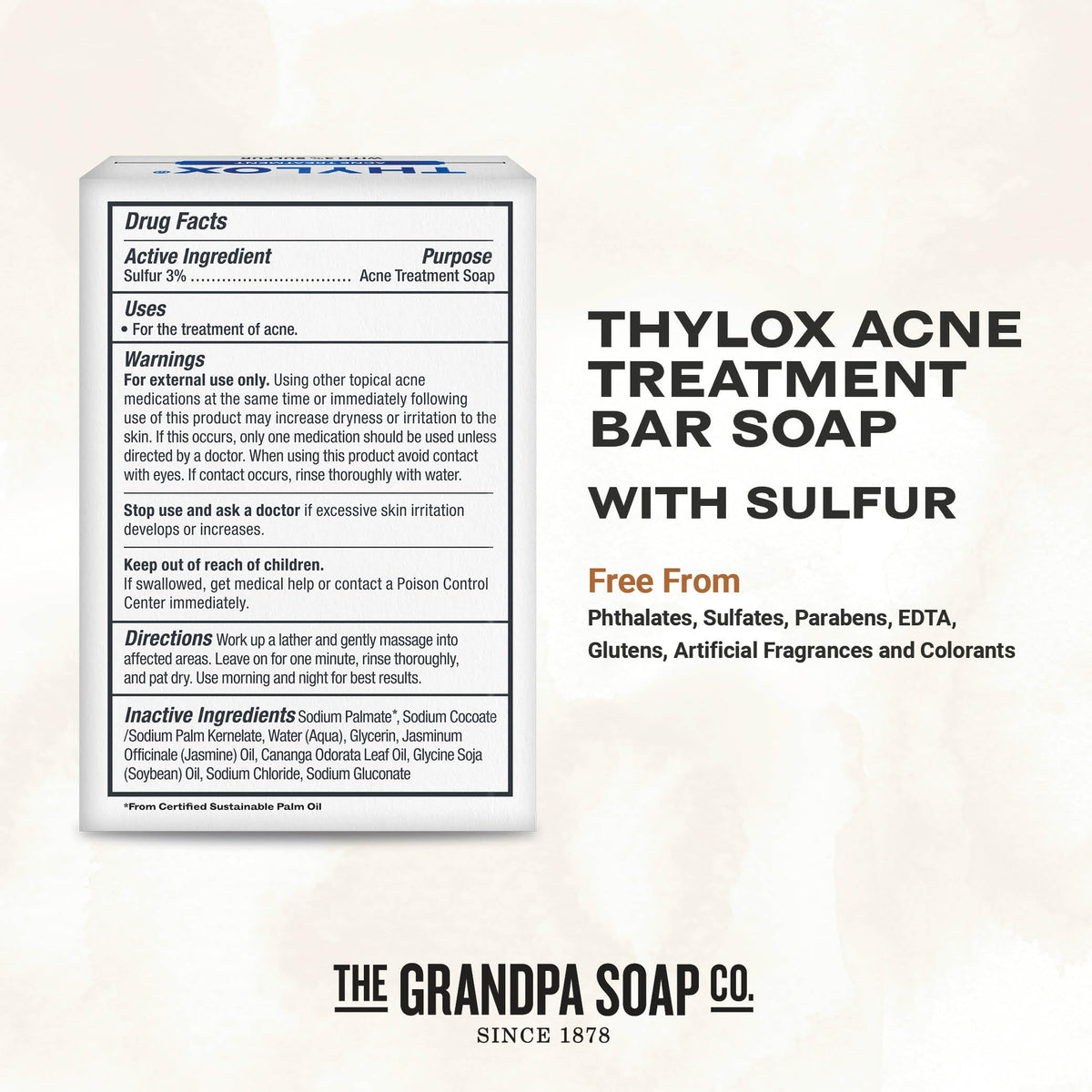 The Grandpa Soap Co. Thylox bar close-up texture demonstrating gentle cleansing