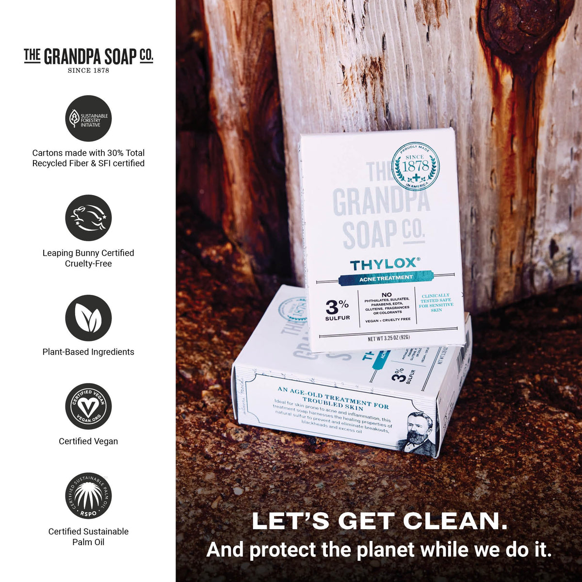 The Grandpa Soap Co. Thylox rich foam lather showing effective cleansing