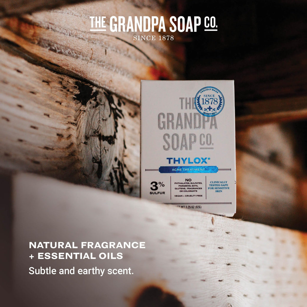 The Grandpa Soap Co. Thylox in hand for size and portability benefit