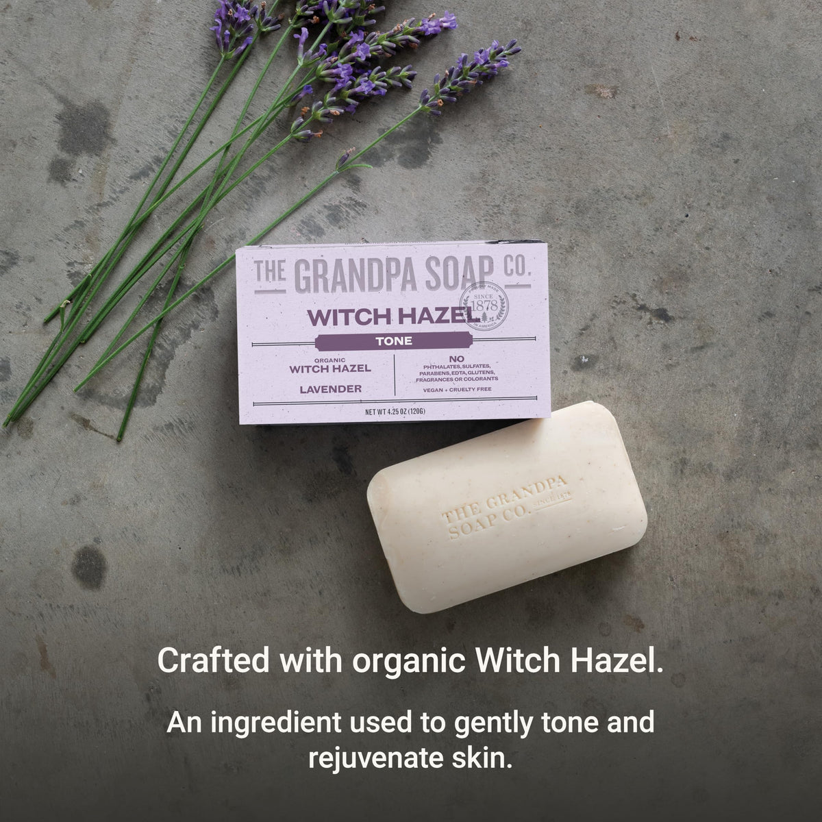 Single bar on a soap dish from The Grandpa Soap Company highlighting easy use