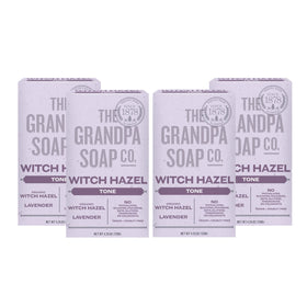 The Grandpa Soap Company front packaging showing witch hazel lavender and 4-pack benefit