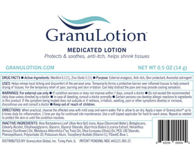 GranuLotion lotion texture close-up showing lightweight absorbent formula benefit