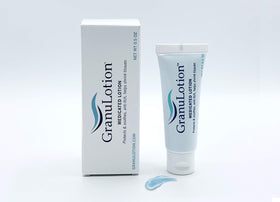 GranuLotion tube cap detail illustrating secure closure and leak protection benefit