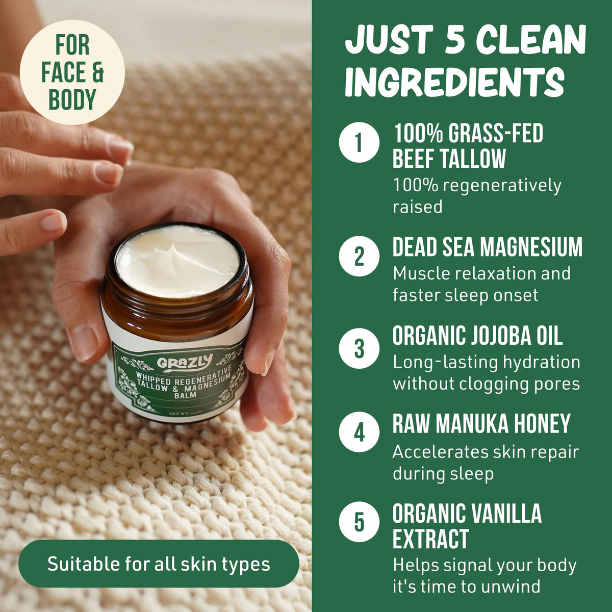 Grazly jar staged on wood conveying natural, grass-fed sourcing benefits
