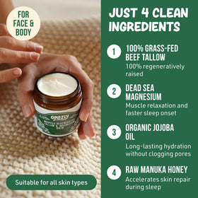 Grazly balm spread on hand demonstrating quick absorption and soft finish