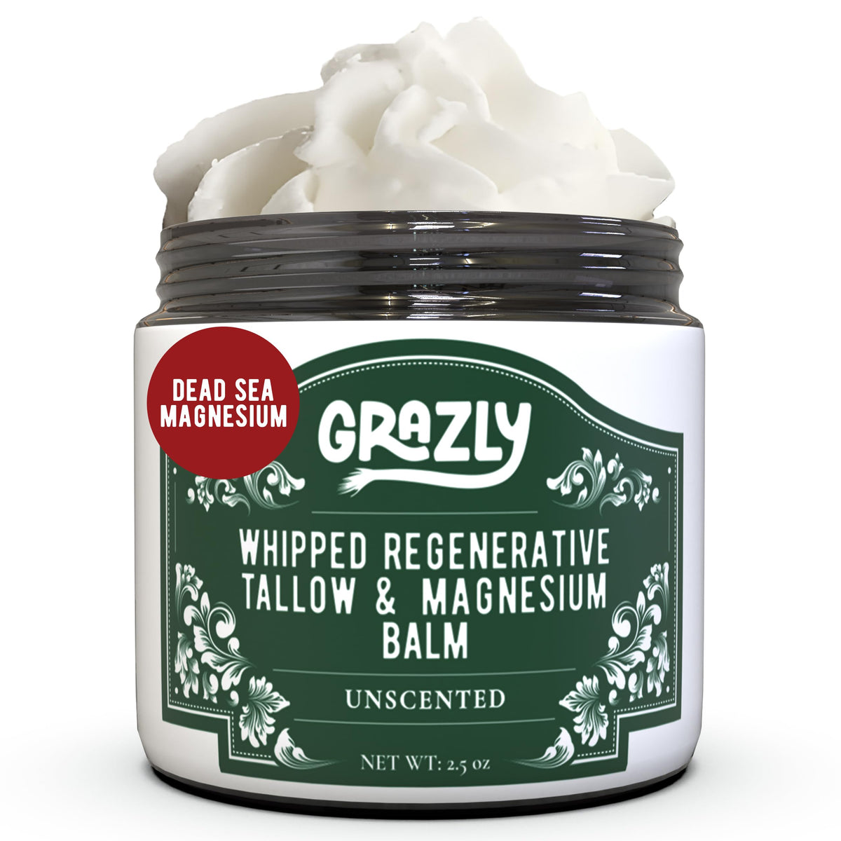 Grazly jar front view showing label and compact 2.5oz size for easy travel