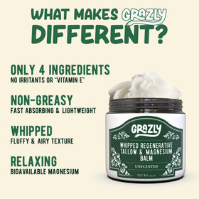 Grazly whipped balm open jar showing airy texture that absorbs quickly