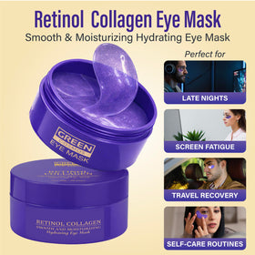 Green Cosmos patches applied under eye demonstrating immediate refresh