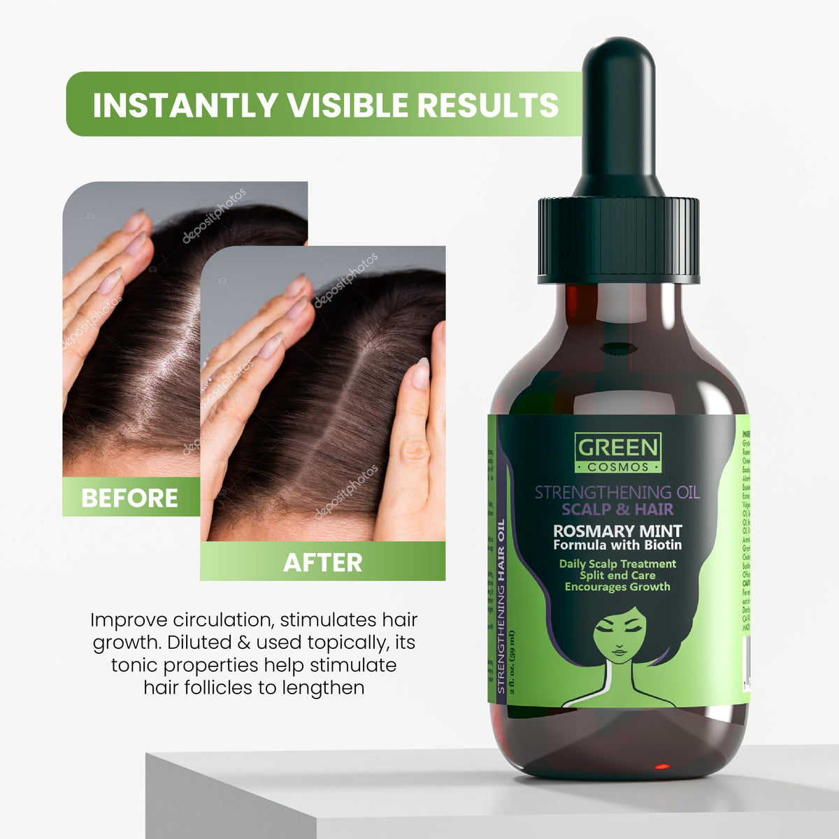 Green Cosmos used on eyebrow area illustrating conditioning and shaping benefit