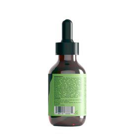 Green Cosmos dropper dispensing oil over palm for precise application benefit
