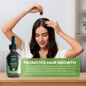 Green Cosmos oil applied to scalp demonstrating targeted massage for circulation