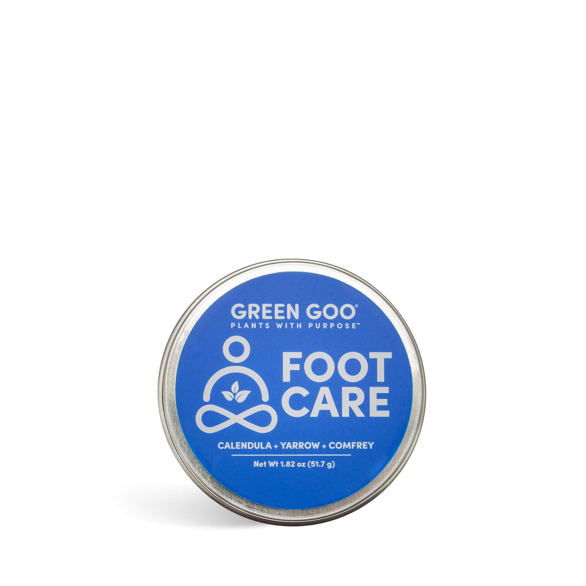 Applying Green Goo foot care salve to heel showing brand soothing dry skin