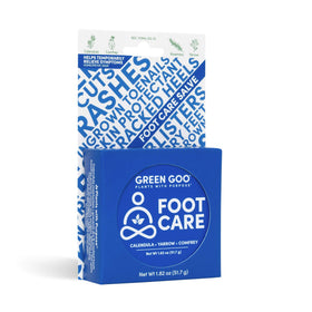 Green Goo foot care tin front view showing brand and compact travel-friendly design