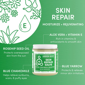 Green Goo salve texture close-up highlighting smooth, nourishing consistency