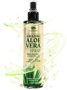 Green Leaf Naturals front bottle showing clean aloe spray packaging and benefits