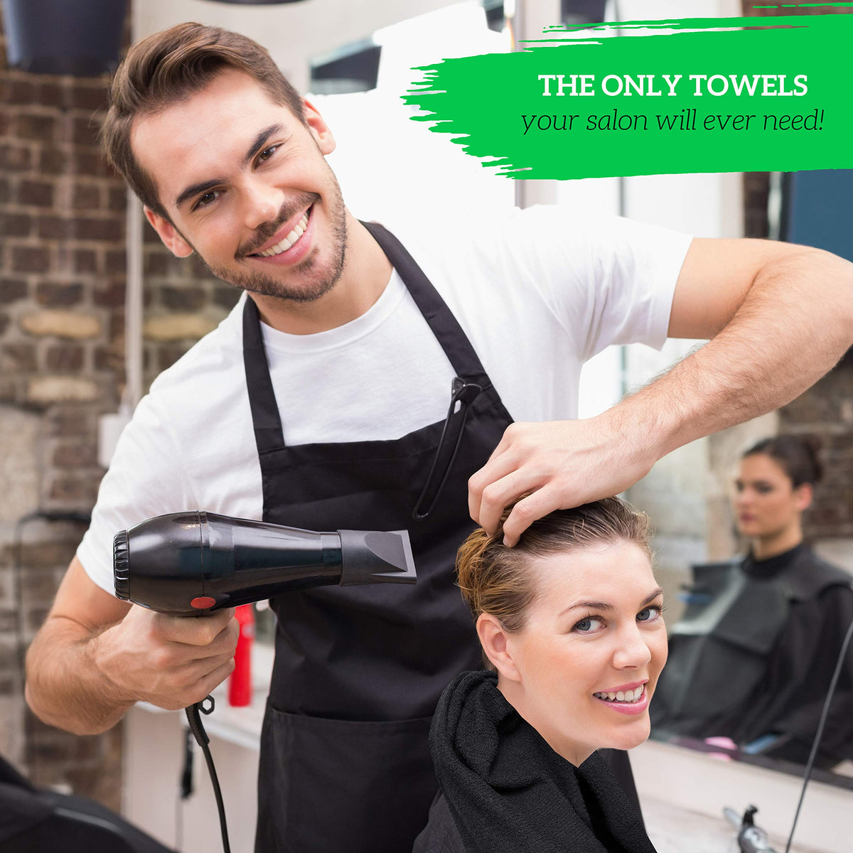 GREEN LIFESTYLE towel drying hair in salon demonstrating quick moisture removal benefit